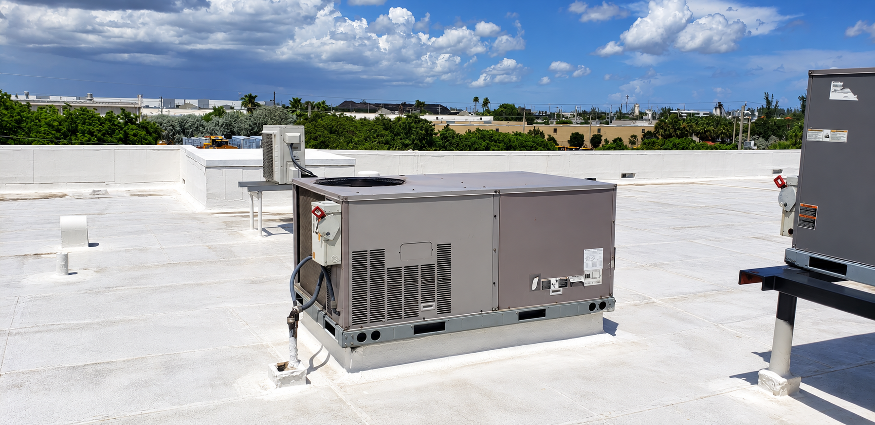 Commercial packaged rooftop HVAC equipment serviced by 4 Seasons