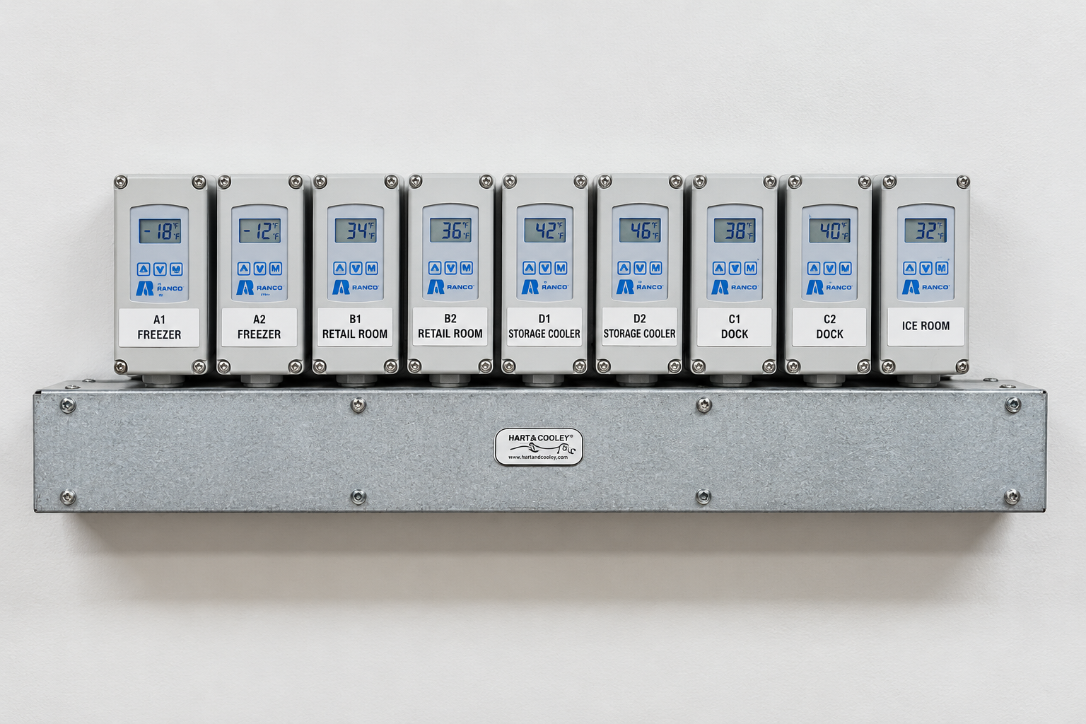 Refrigeration temperature controls serving multiple cold-storage areas